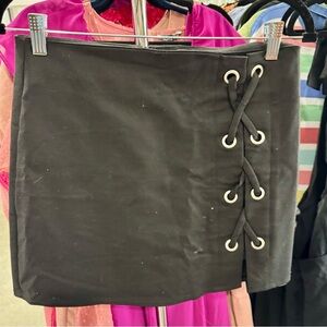 Black Lace-Up Mini Skirt